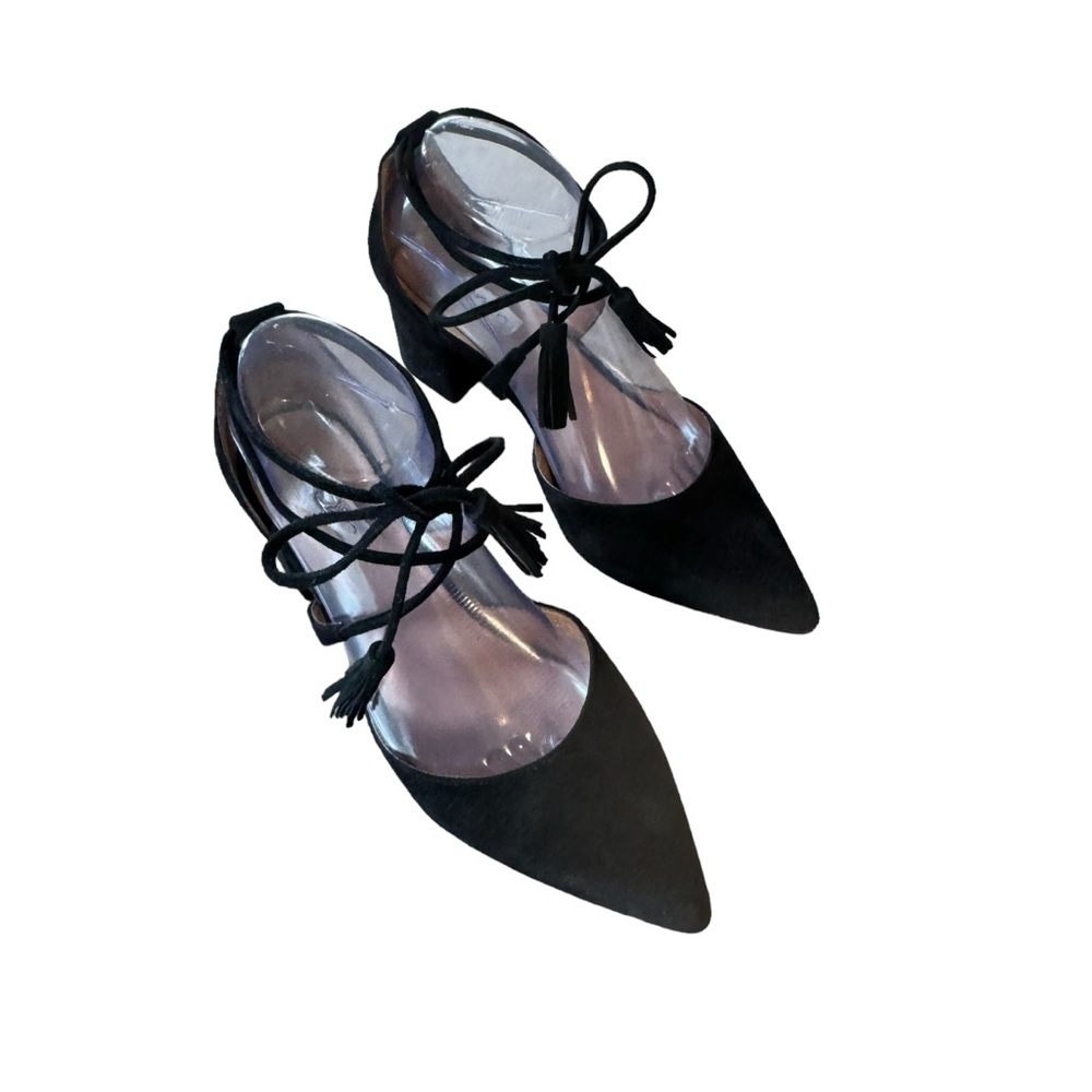 Women’s Halogen Size 7.5 Black Suede “Iris” Lace Up D’orsay Pumps